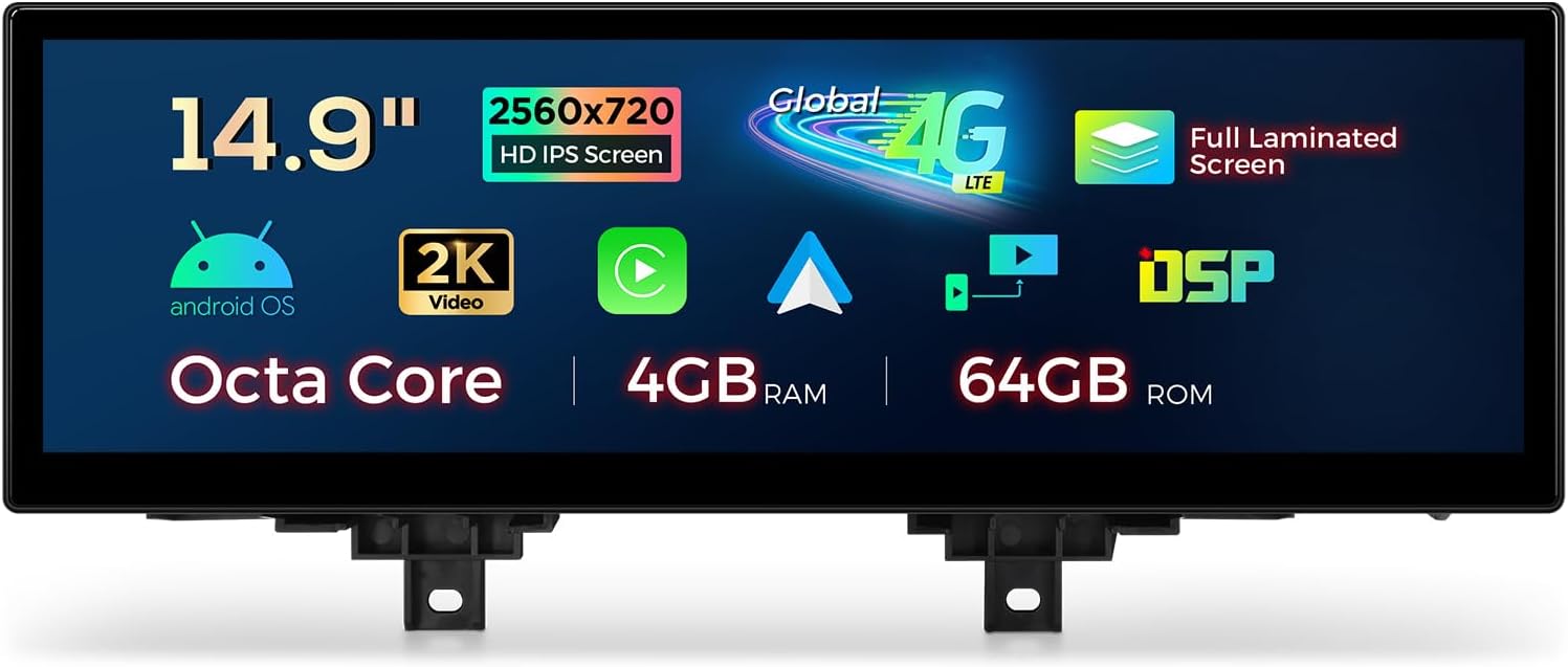 XTRONS 14.9 Inch Android 14 Car Stereo for BMW F30/F31/F32/F33/F34/F35/F36 (2013-2016) NBT iDrive 4.0, 2K IPS Touch Screen 4+64GB Global 4G GPS Navigation Support Wireless CarPlay Android Auto