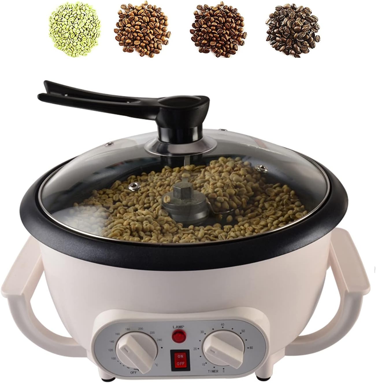 Home Coffee Roaster, Household Electric Coffee Bean Baker Nut Peanut Cashew Chestnuts Roasting Machine Adjustable Temperature 1.6 Pounds Capacity for Cafe Shop/Home No Stovetop Required (with Timer)
