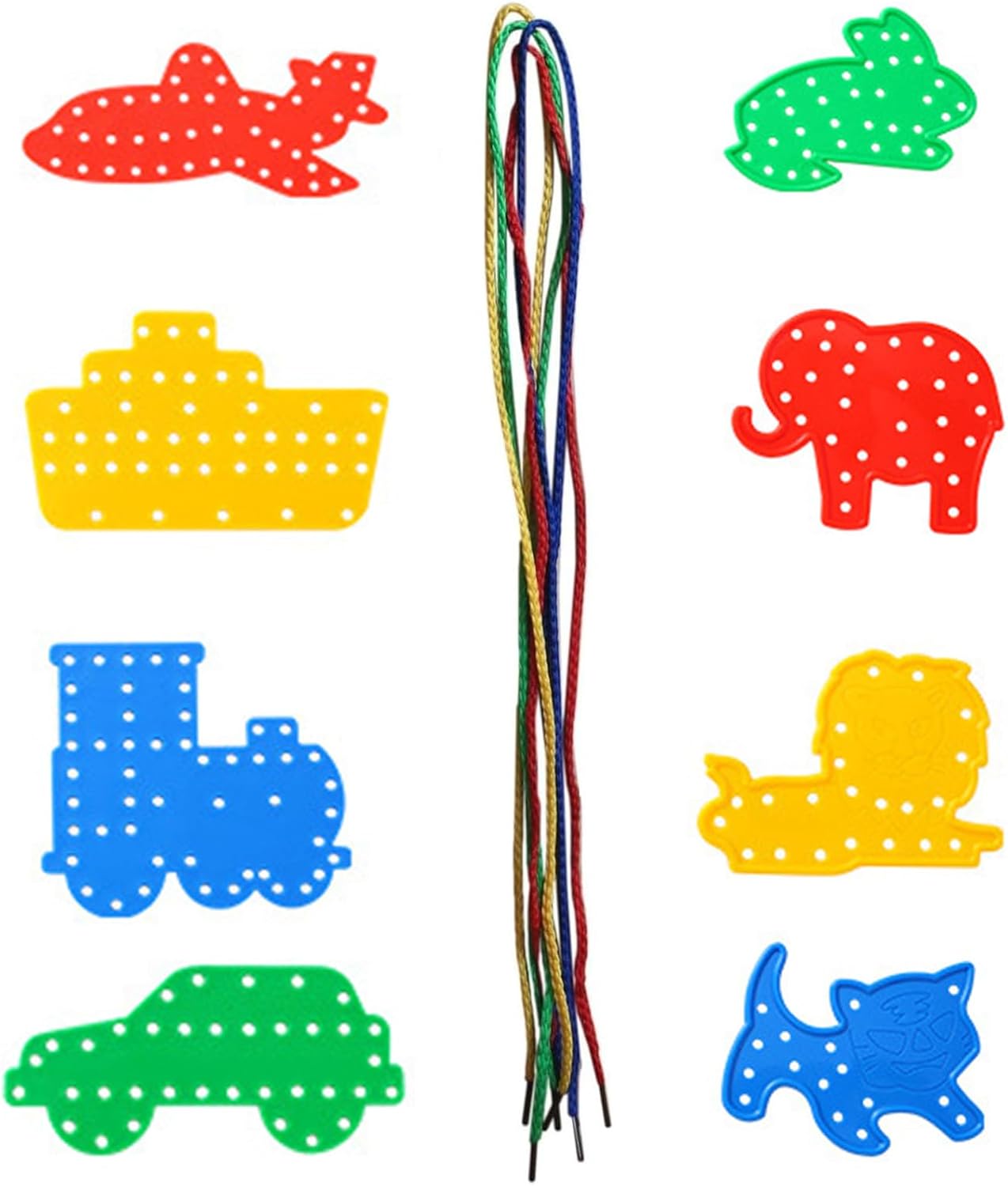 Siliget 8 PCS Threading Toys, Toddler Activities, Transportation and Animal Shapes Lacing Cards with Lines, Early Learning Game Toys for 3+ Years Old Boy or Girl