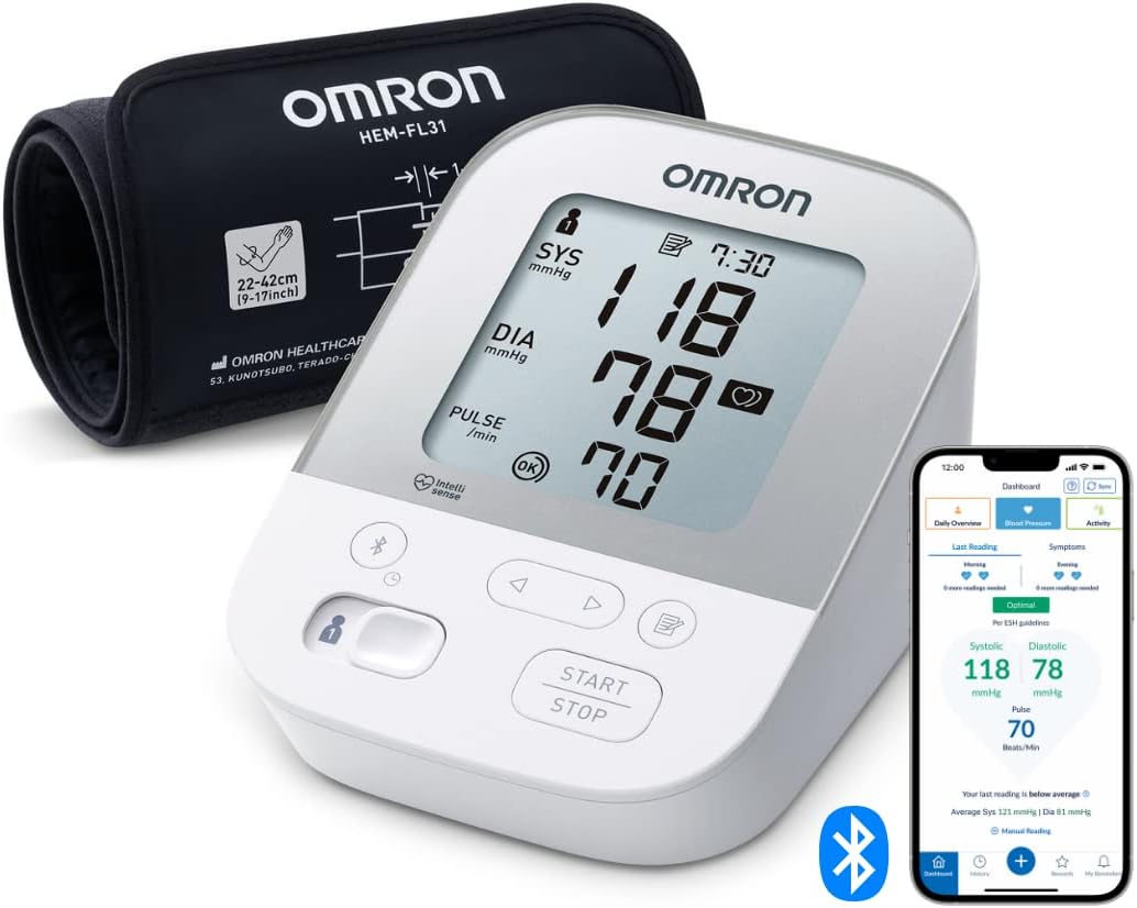 OMRON X4 Smart Automatic Upper Arm Blood Pressure Monitor - Clinically Validated BP Monitor for Use in Diabetics or During Pregnancy - BP Machine with Cuff 22-42 cm - Bluetooth and Free Smartphone App