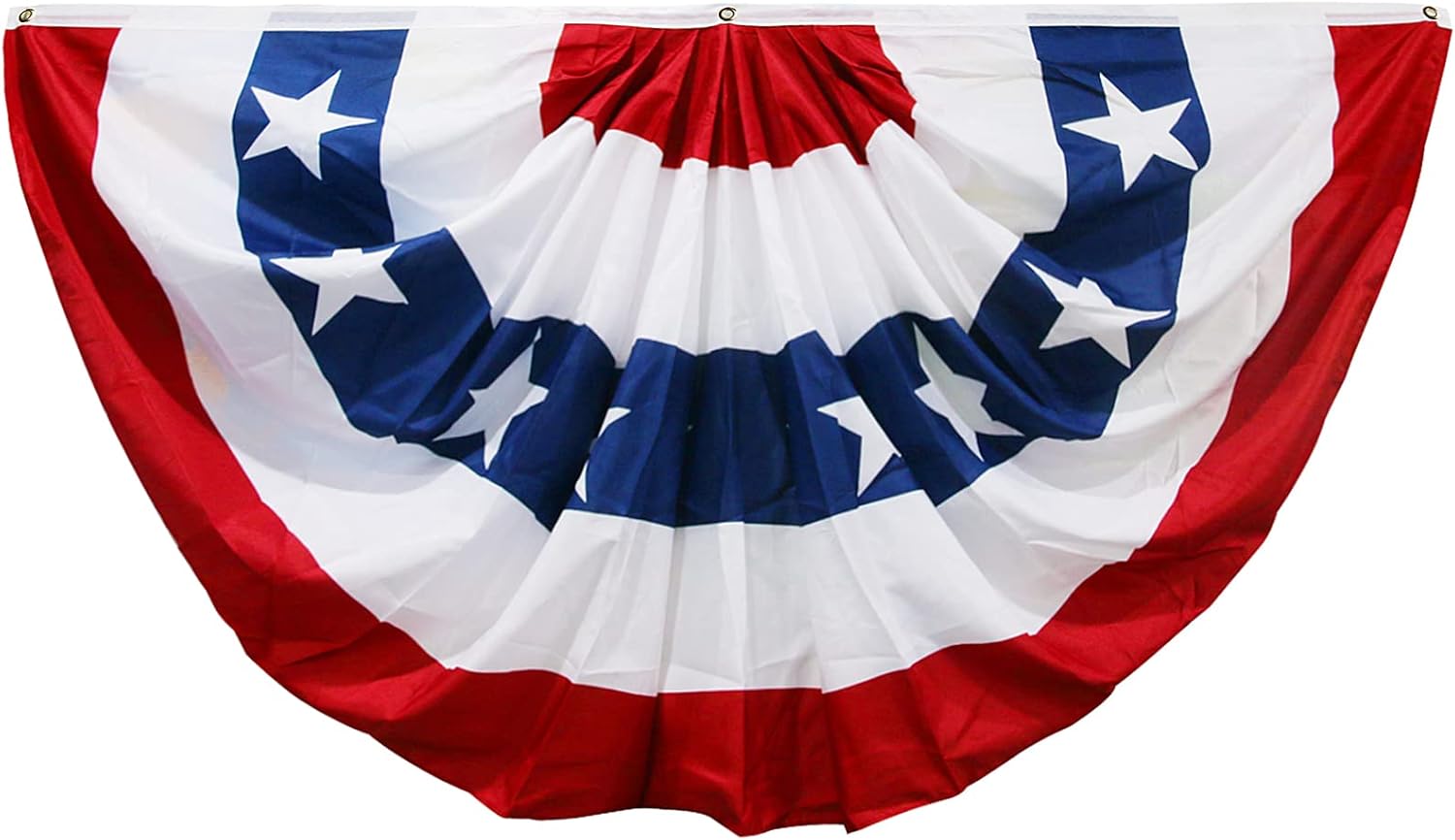 HOOSUN American Flag Bunting for Outside,3x6 FT Bunting Flags Outdoor Patriotic Decorations,Red White and Blue USA Pleated Fan Flag Patriotic Veterans Day Decorations,American Flags Banners for Porch