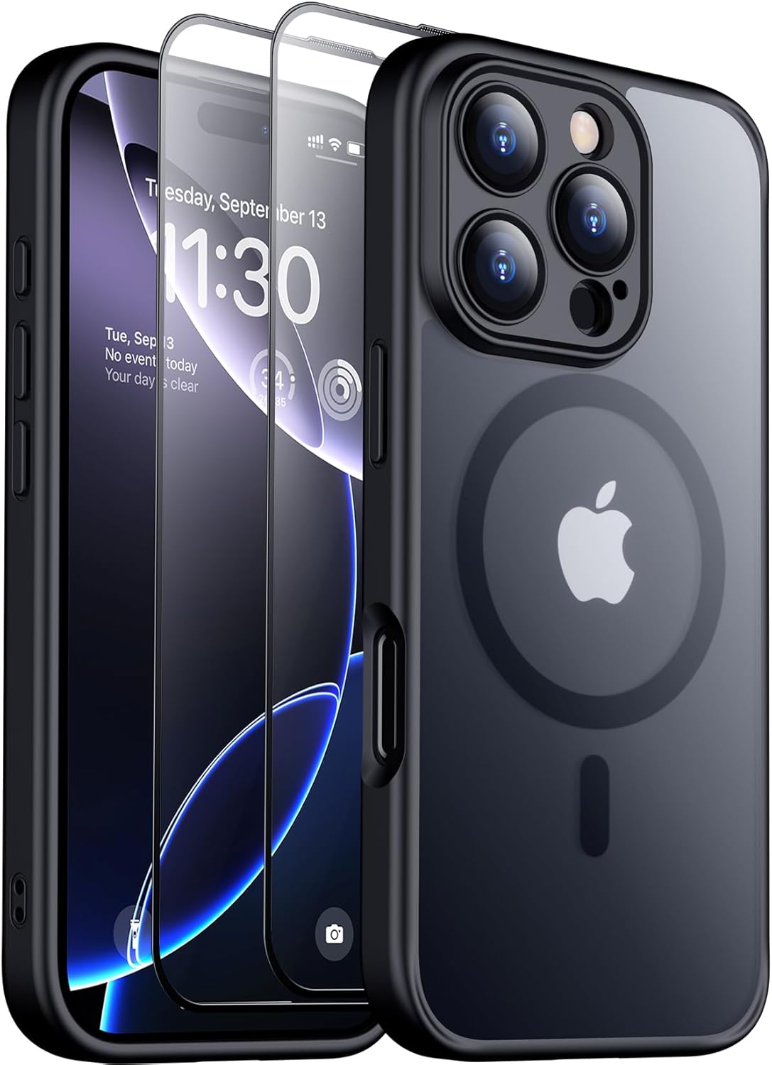 SPIDERCASE Designed for iPhone 16 Pro Case, Magnetic [2+Full Coverage Tempered Glass Screen Protector] [Full Camera Protection] Anti-Fingerprint Anti-Scratch for iPhone 16 Pro 6.3”, Black
