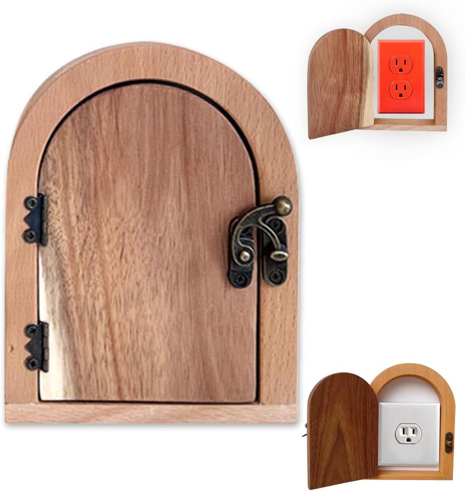 Light Switch Cover Guard, Fairy Door Outlet Cover Plate,Self-Adhesive Outlet Cover,Required Outlet Covers for Baby Proofing Creates a Fairy-tale Atmosphere(left door)