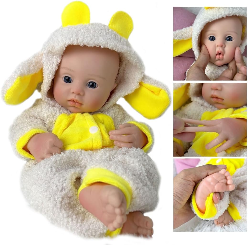 YIHANGG Soft Full Body Solid Silicone Mini Reborn Baby Doll Boy Sleeping Realistic Newborn Doll with Clothes Accessories Gift Collection Room Decoration for Kids(35cm)