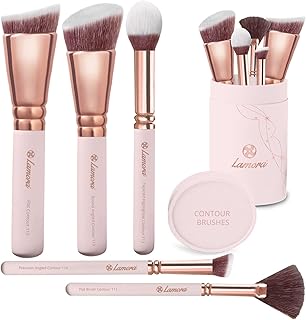 Pro Face Contour Brush Set - Synthetic Contouring Sculpting and Highlighting Kit - Cream Blush Powder Flat Nose Cheek Round Small Angled Fan Tapered Precision Kabuki Foundation Makeup Brushes