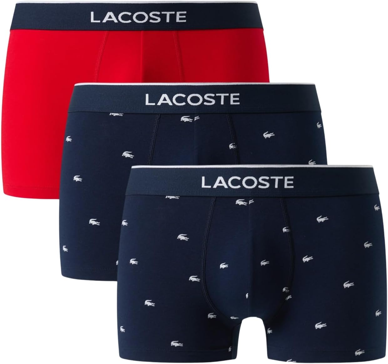 Lacoste Men's Cotton Stretch Mini Croc Print Trunks, 3-Pack (Amazon Exclusives)