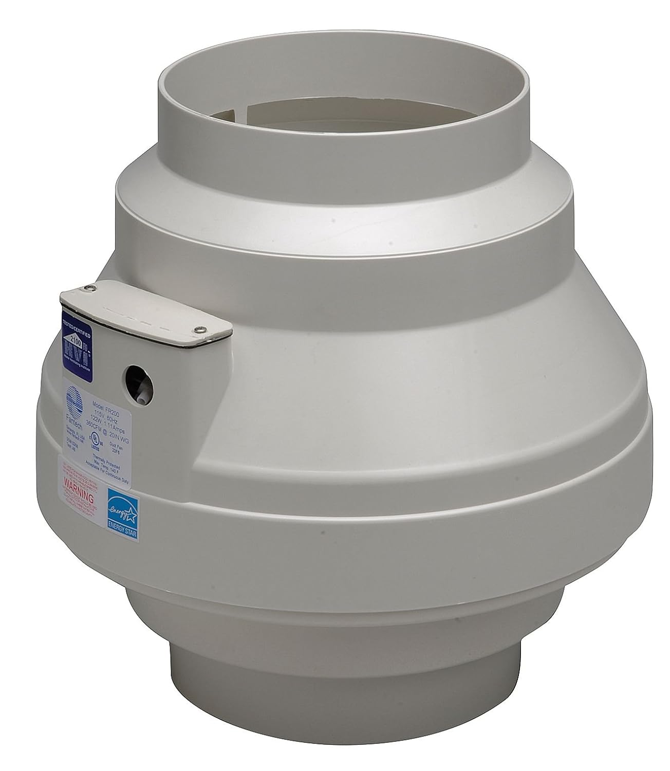 Fantech FR 110 Inline Centrifugal Duct Fan, Molded Housing, 4"