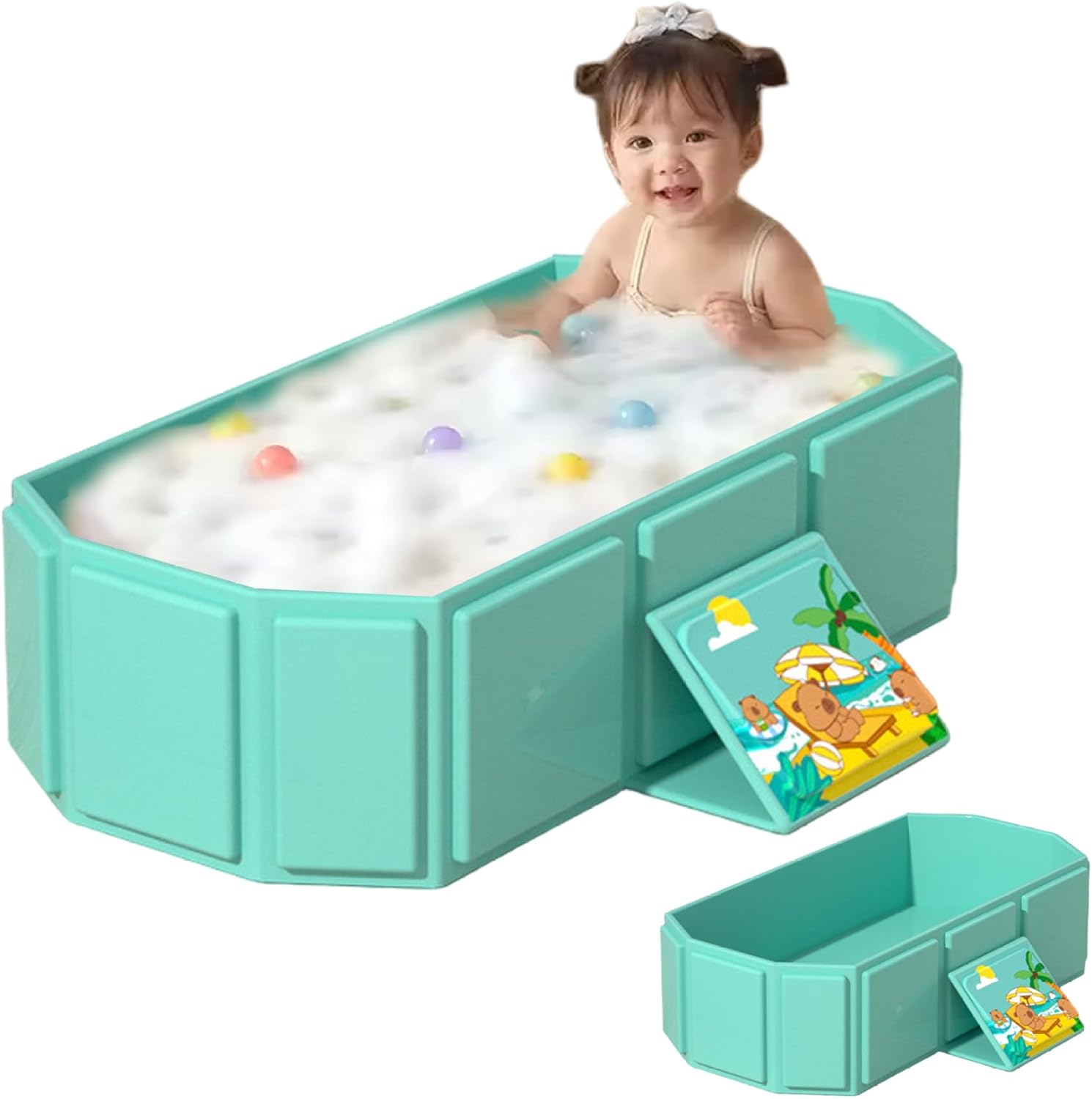 Wedhapy Foldable Baby Bathtub, Portable Baby Bathtub with Non-Slip Base for 0-8 Years Old Children, Multifunctional Easy Storage for Small Spaces, Fluorescent Green