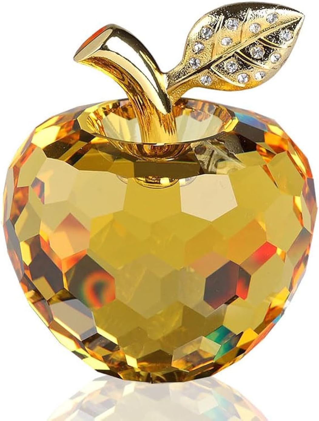 DOJOZ Crystal Apple Valentines Day Gifts Paperweight Craft Decoration Table top Ornament Statue Home Decor (Yellow)
