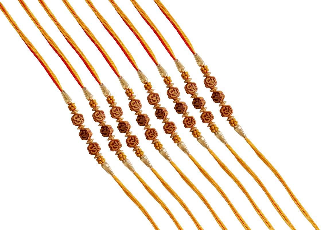 Designer OM Thread Rakhi(Pack of 8), Non-Precious Metal, American Diamond