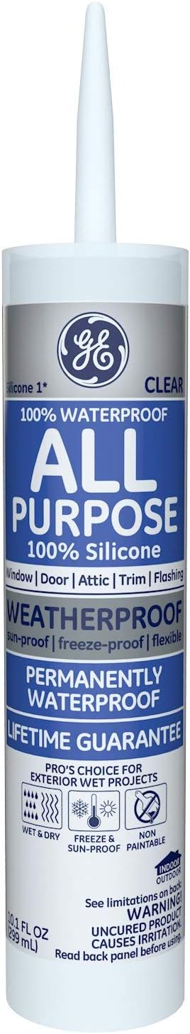 GE GE012A Silicone 1 All Purpose Sealant Caulk, 10.1oz, Clear - 12 Pack