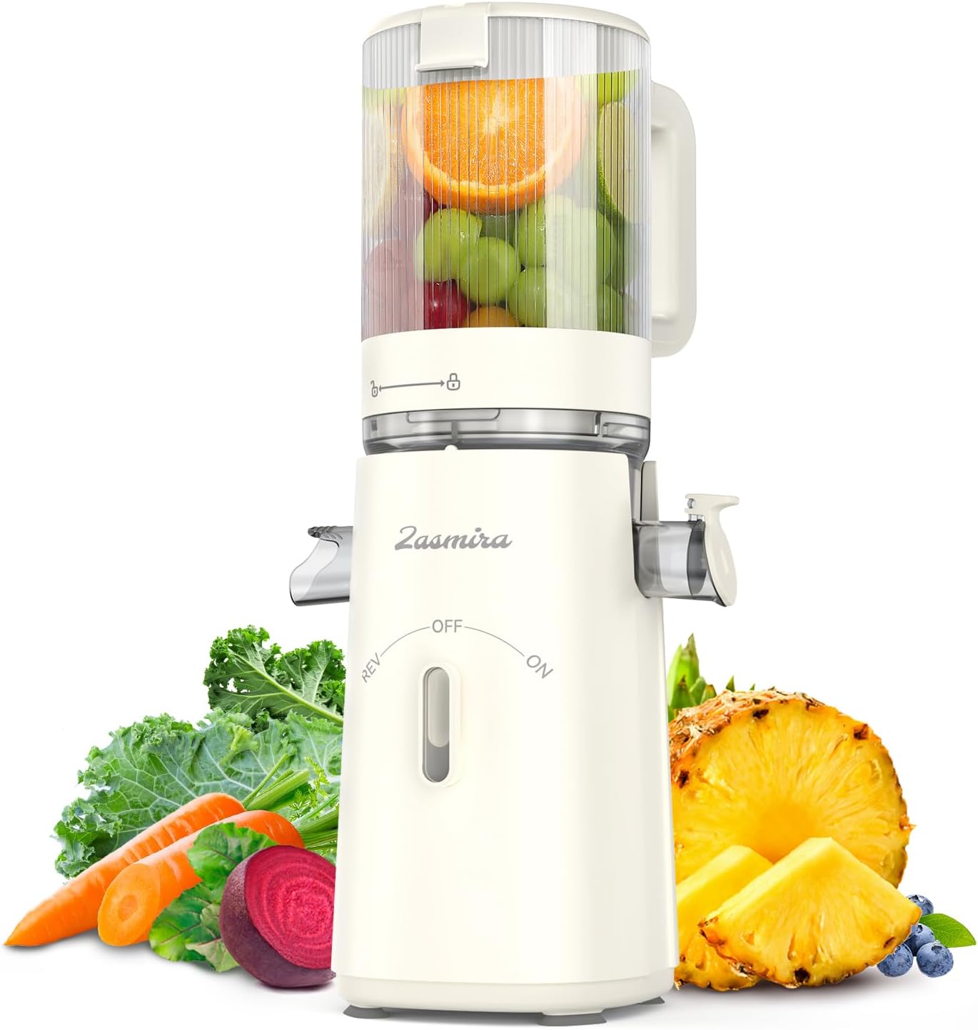 Cold Press Juicer, Updated Masticating Juicer Machines with 5" Feeding Chute Fit Whole Fruits &Vegetables, 99.6% Juice Purity, Streamlined Parts Easier to Clean/1.5L Capacity/2 Cups Included