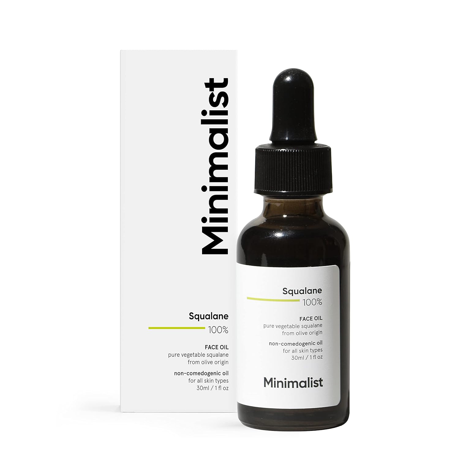 Minimalist Squalane 100% (Plant Derived) Face Oil for Moisturization | Improves Skin Hydration & Reduces Fine Lines | Restores Suppleness, Firmness & Elasticity of Skin | 1 Fl Oz / 30 ml