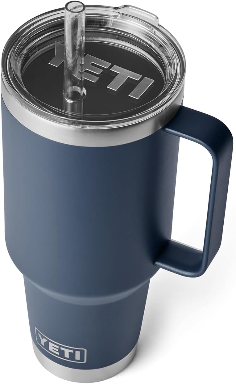 YETI Rambler 42 oz Tumbler with Handle and Straw Lid, Travel Mug Water Tumbler, Vacuum Insulated Cup with Handle, Stainless Steel, Navy