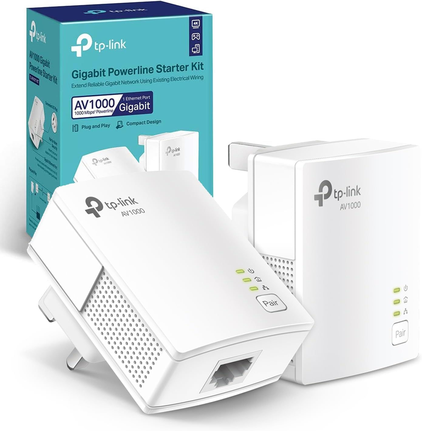 TP-Link TL-PA717KIT 1-Port Gigabit Powerline Starter Kit, Powerline Network Adapters Data Transfer Speed up to 1000 Mbps, Ideal for HD/3D/4K Video Streaming and Online Gaming,No Configuration Required