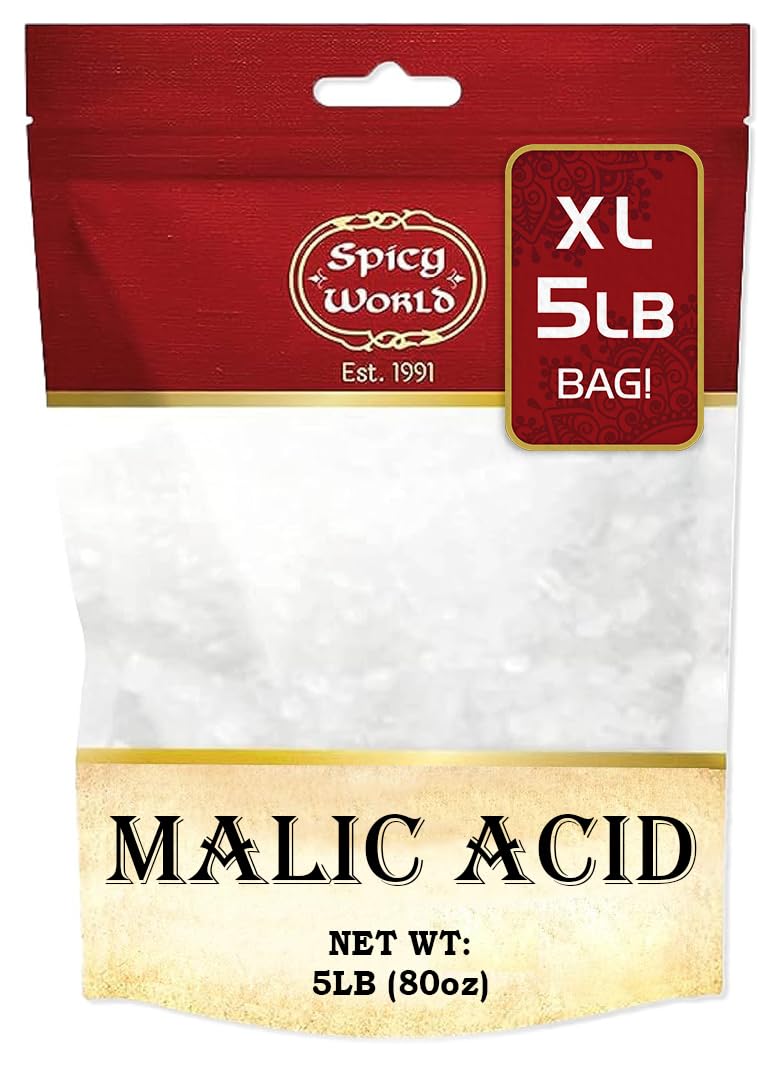 Spicy World Malic Acid Powder 5 LB (80oz) - Food Grade, Crystals, Tart Flavor, Bulk