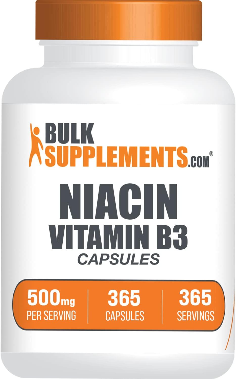 BulkSupplements.com Niacin Capsules - Niacin Flush, Vitamin B3 Niacin Supplement, Niacin 500mg - with Flushing, Gluten Free, 1 Capsule per Serving, 365 Capsules (Pack of 1)