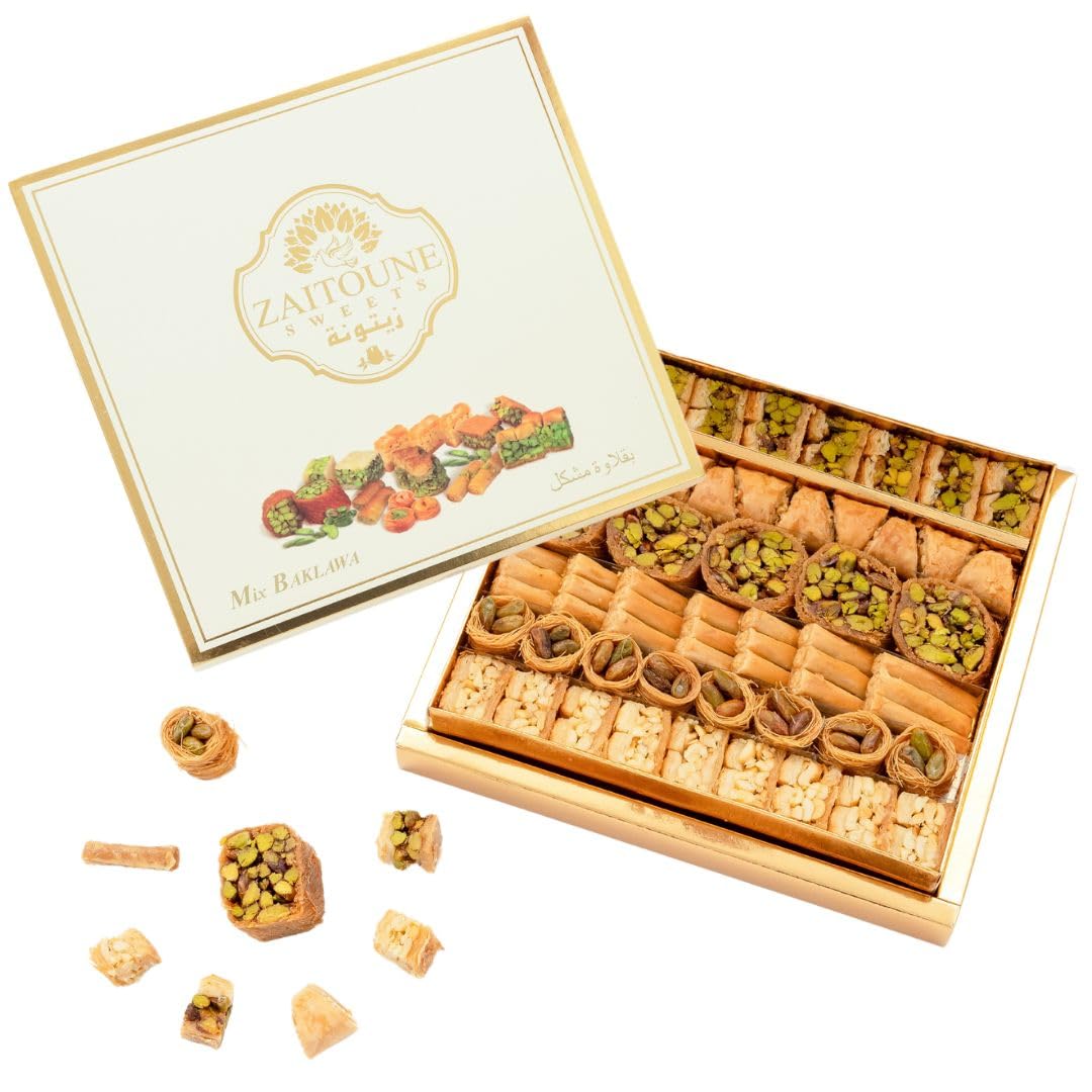 Zaitoune Cashew & Pistachio Baklava Selection Box - 1.1 lb | Traditional Luxury Honey Pastry | Arabic Dessert with Authentic flavors in Beautiful Packaging | Handmade in Turkey