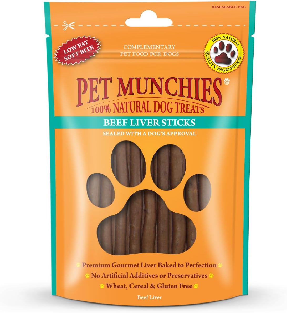 Pet Munchies Beef Liver Sticks Dog Treats, Premium Grain Free Dog Chews with Natural Real Meat, Low in Fat and High in Protein 90g