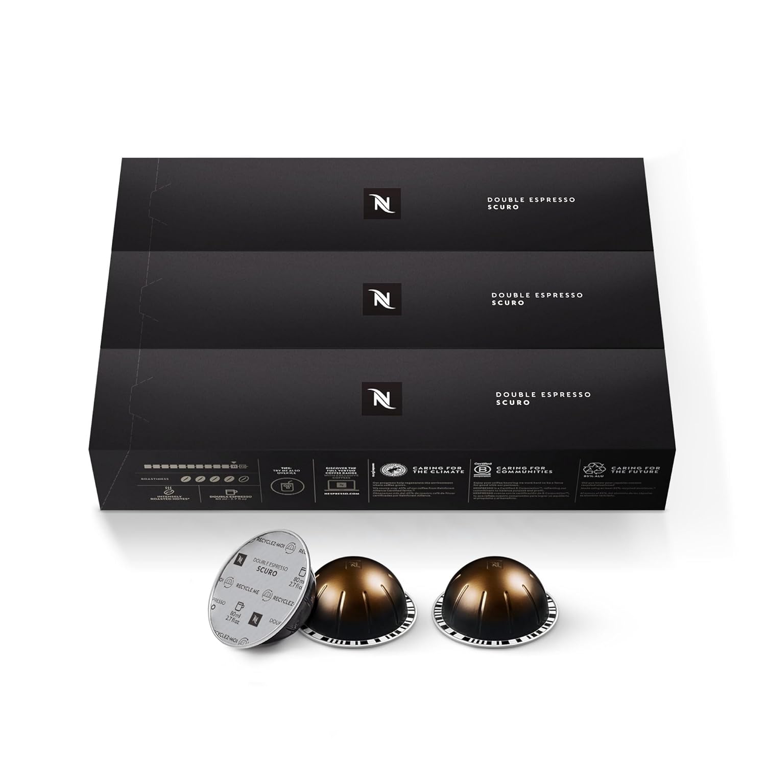 Nespresso Capsules Vertuo, Double Espresso Scuro, Dark Roast Espresso Coffee, 30-Count Coffee Pods, Brews 2.7oz.