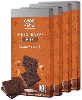 ChocZero Caramel Crunch Keto Bark, Milk Chocolate, No Added Sugar, Gluten Free, Low Carb, 3.2 Ounce (Pack of 4)