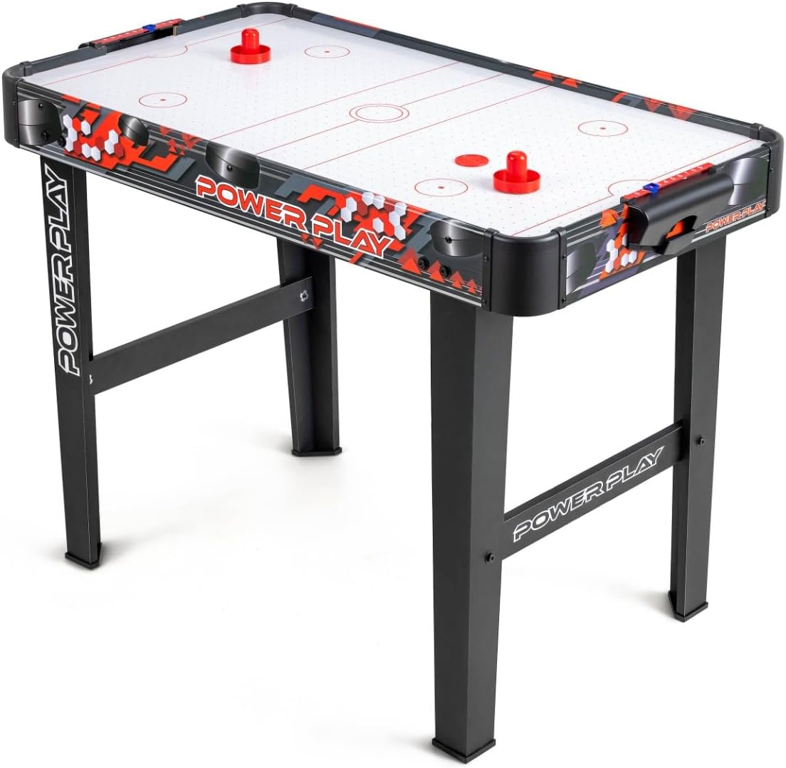 Power Play 3ft Stand Up Air Hockey Table Game, Kids Air Hockey Game, Arcade Game for Kids with Ergonomic Handles, Outdoor Indoor Use, Black