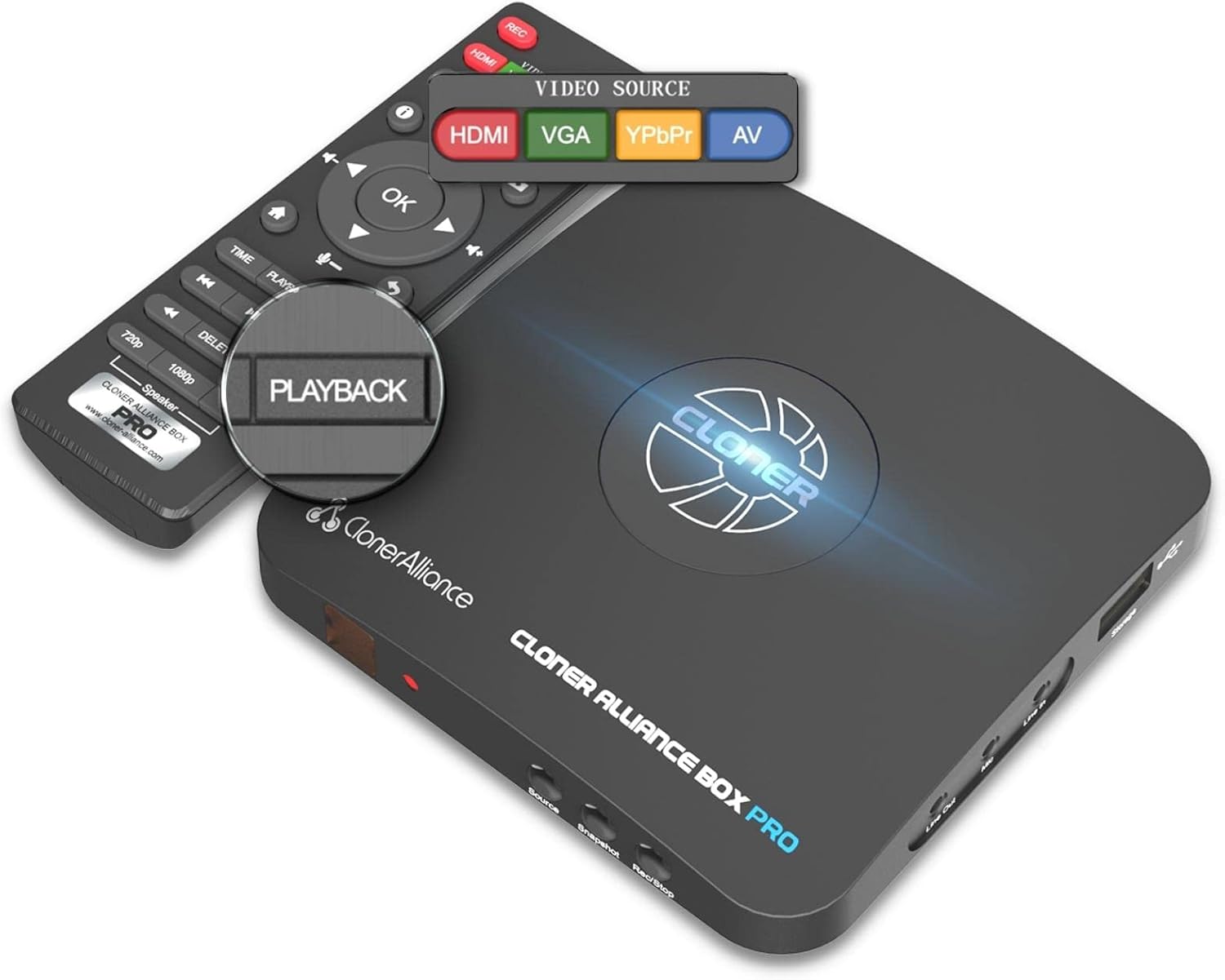 ClonerAlliance Box Pro, 1080p@60fps Video Recorder, DVR with HDMI Capture, Playback on TV. RCA/YPbPr/VGA to Digital Converter. No PC Required. Supports PVR/OTA.