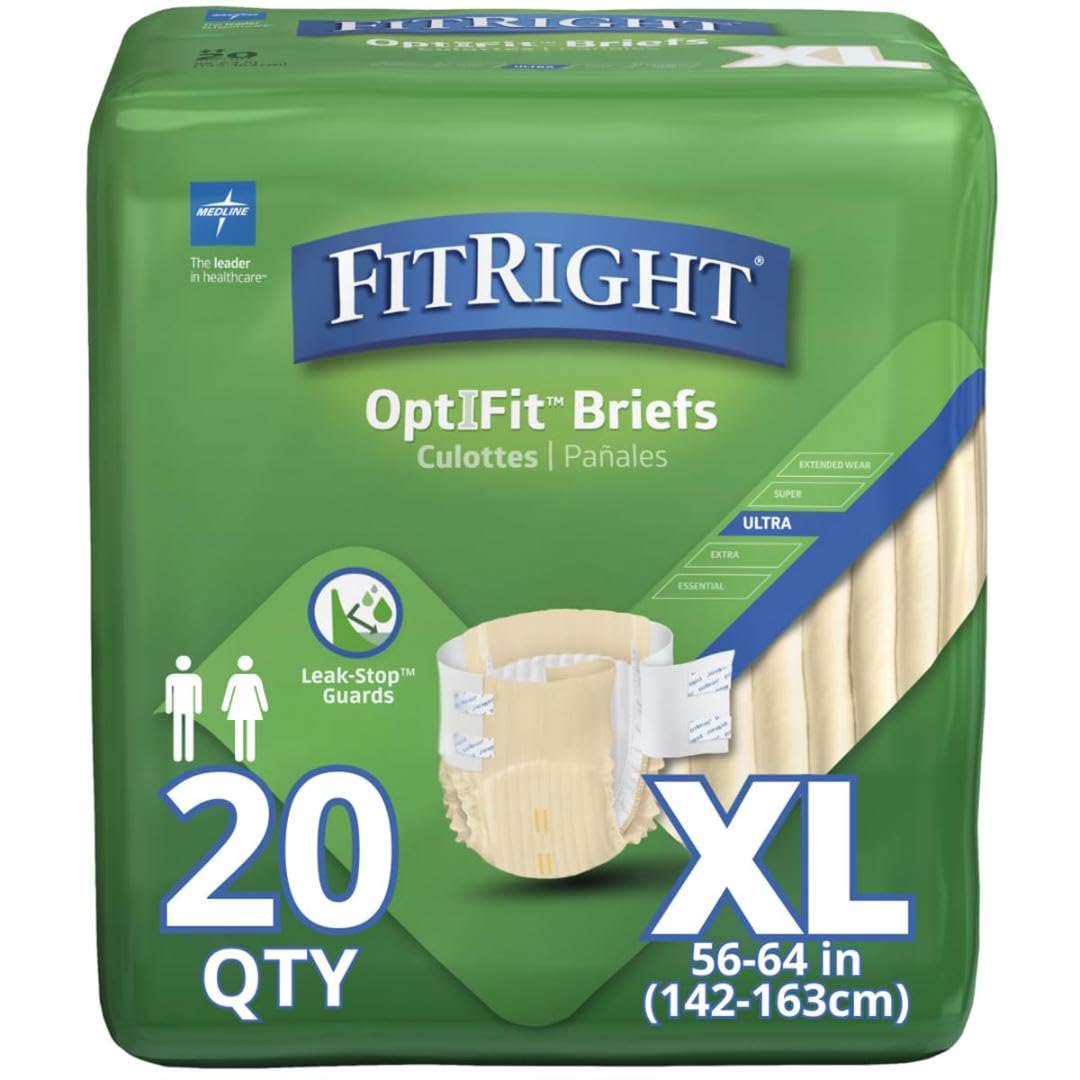 FitRight Ultra Absorbency Adult Diapers, FSA/HSA Eligible, 80 Count, Waist Size 56"-64", XL, Incontinence Briefs for Men and Women, Disposable, Moisture Wicking, Leak Protection