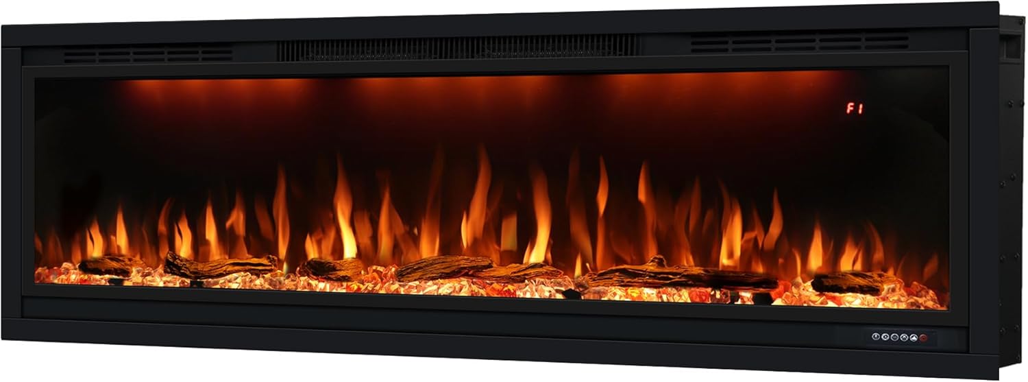 50in/127cm Electric Fireplace,Recessed and Wall Mounted Heater,Touch & Remote & APP Control,Timer,Multi-Color Flame and Light, 62°F-99°F Thermostat