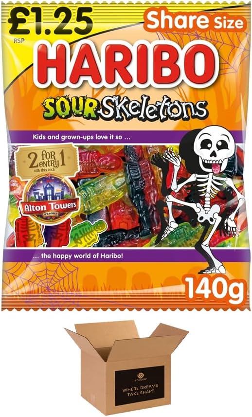 Sweets Share Size Bags | Sweet & Sour Jellies, Gummy Candy & Chewy Treats for Kids & Adults | Party, Halloween, Xmas Gift Snacks | (Sour Skeleton)