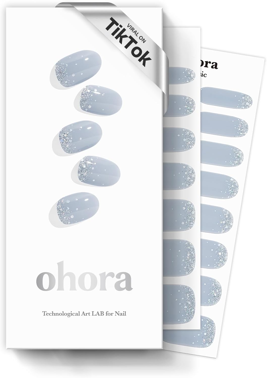 Ohora Semi Cured Gel Nail Strips (N Felice) - Works with Any Lamps, Salon-Quality, Long Lasting, Easy to Apply & Remove - Includes 2 Prep Pads, Nail File & Wooden Stick