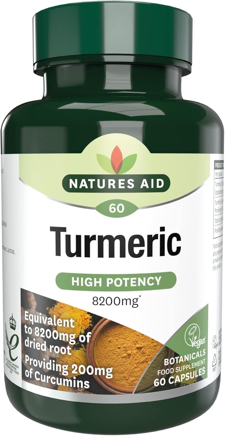 Natures Aid Turmeric 8200mg Supplement – 60 Capsules