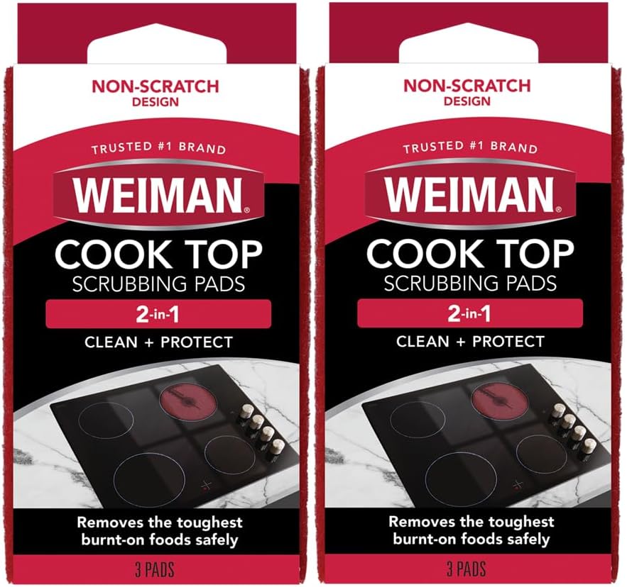 Weiman Cook Top Scrubbing Pads, 3 Count, 2 Pack Cuts Through the Toughest Stains - Scrubbing Pads Carefully Wipe Away Residue