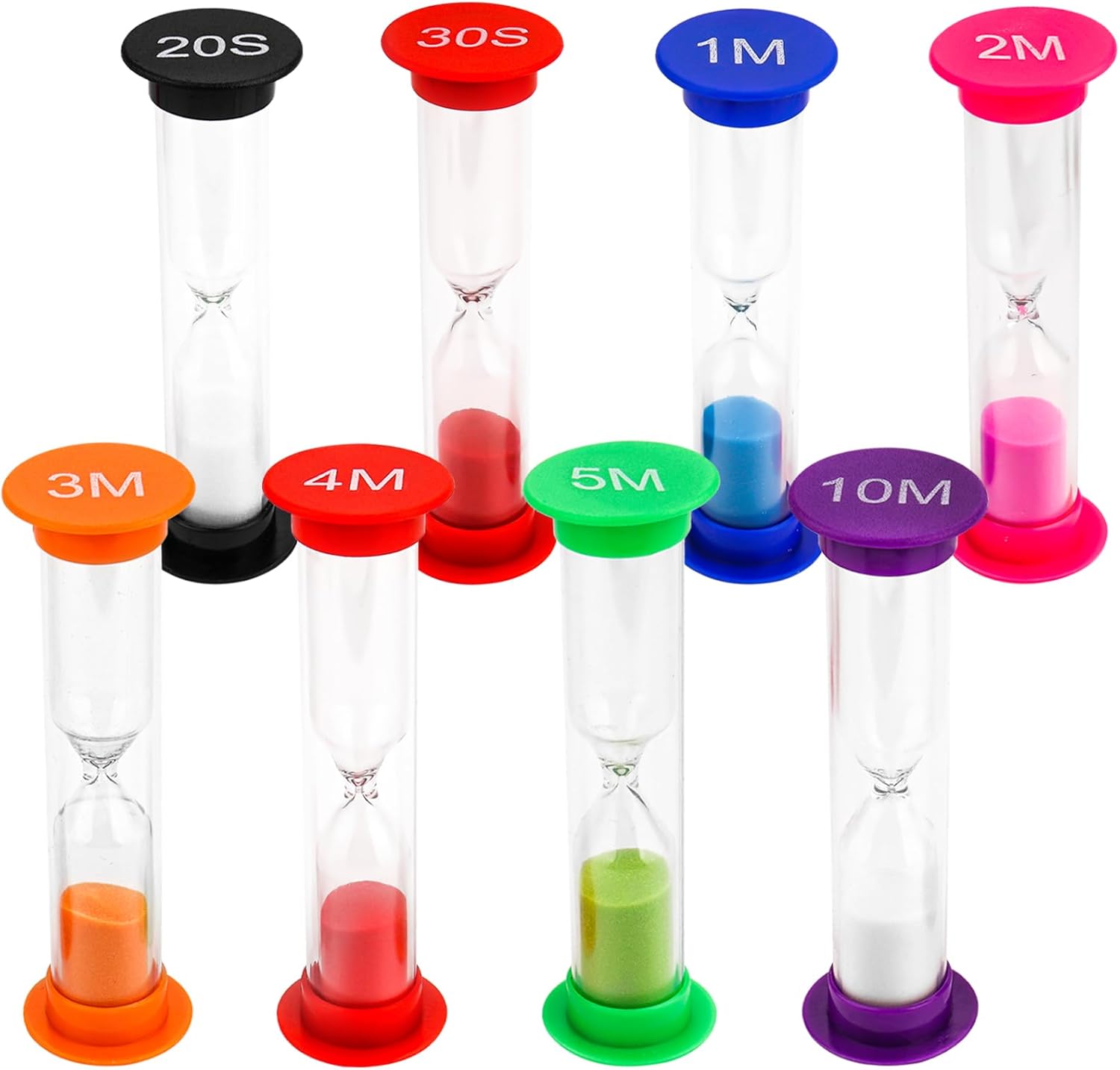 wonkeken 8 Pcs Sand Timer Hourglass Timer Hourglass Set 7 Colors Includes 20s/30s/1M/2M/3M/4M/5M/10M for Toothbrush Timer Kitchen Timer Egg Timer Game Timer Shower Timer
