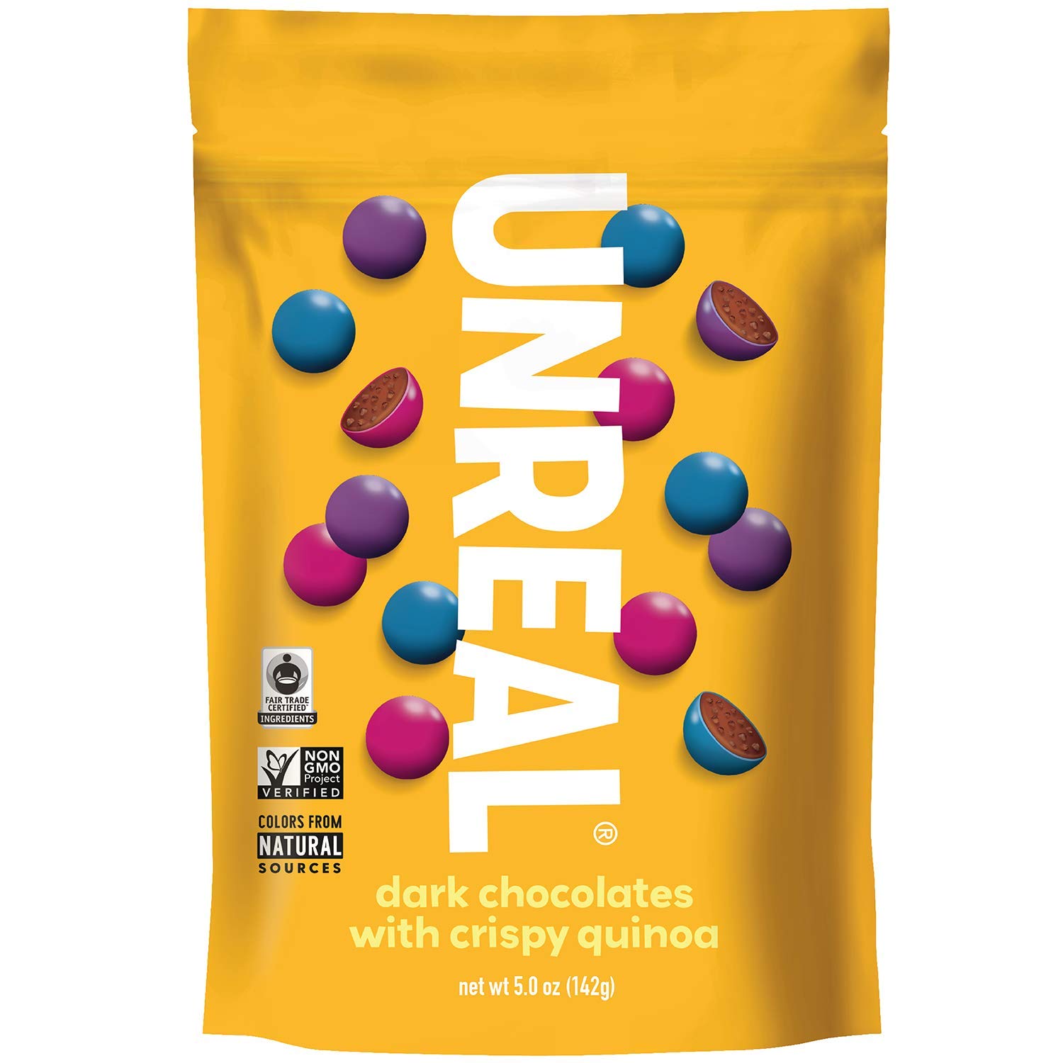 Unreal, Candy Coated Chocolate Crispy Quinoa Gems Bag, 5 Ounce