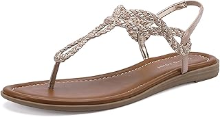CentroPoint Women's Braided T-strap Thong Slip On Flat Sandals With Elastic Brand Roman Gladiator Fashion Flip Flop Shoes