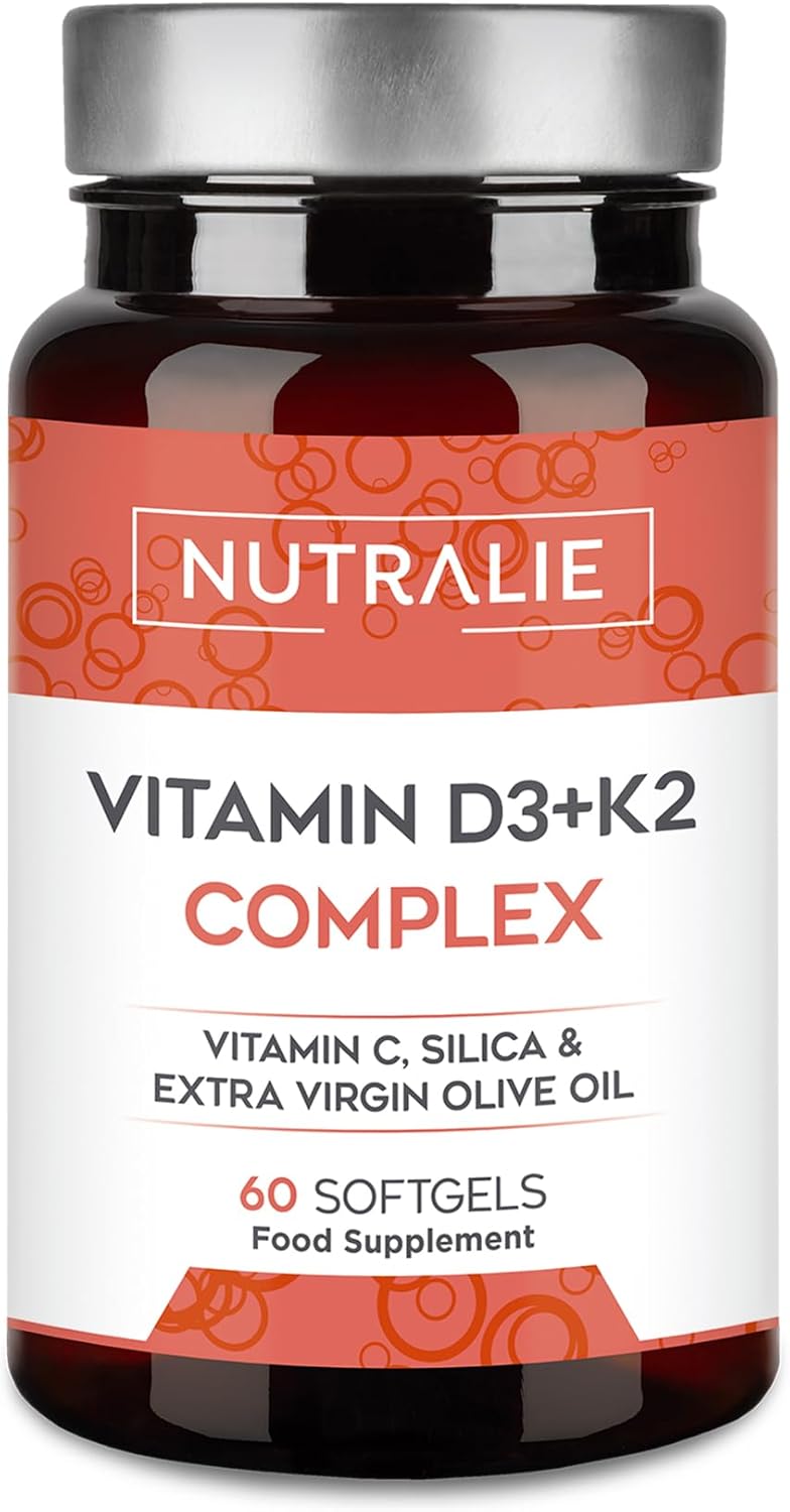 Vitamin D3 1.000 IU per day + K2 MK7 High Strength and Absorption | Contributes to the Immune System, Bones and Muscles with Vitamin D3, K2, C, Silicon and Extra Virgin Olive Oil | 60 Softgel Nutralie