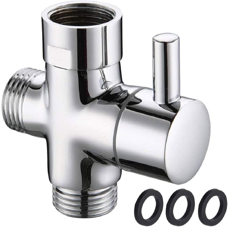PEREFTSELL 3-Way Shower Arm Diverter Valve G1/2"Brass Shower Splitter Shower Valve with Rubber Washer Bathroom Shower System Component Replacement Part for Hand Held Showerhead/Fixed Spray Head Chrome