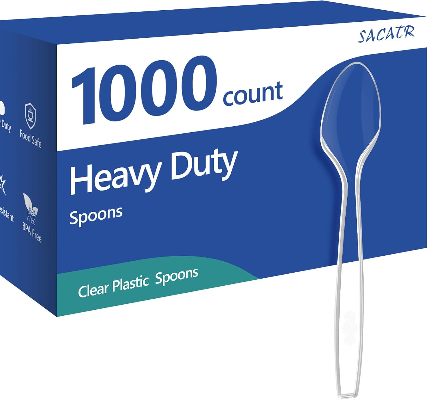 1000 Count Clear Plastic Spoons Bulk - Plastic Silverware Spoons Heavy Duty, Premium Disposable Spoons, BPA-Free, Heat Resistant, Suitable for Parties, Events, and Everyday Use