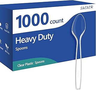 1000 Count Clear Plastic Spoons Bulk - Plastic Silverware Spoons Heavy Duty, Premium Disposable Spoons, BPA-Free, Heat Resistant, Suitable for Parties, Events, and Everyday Use