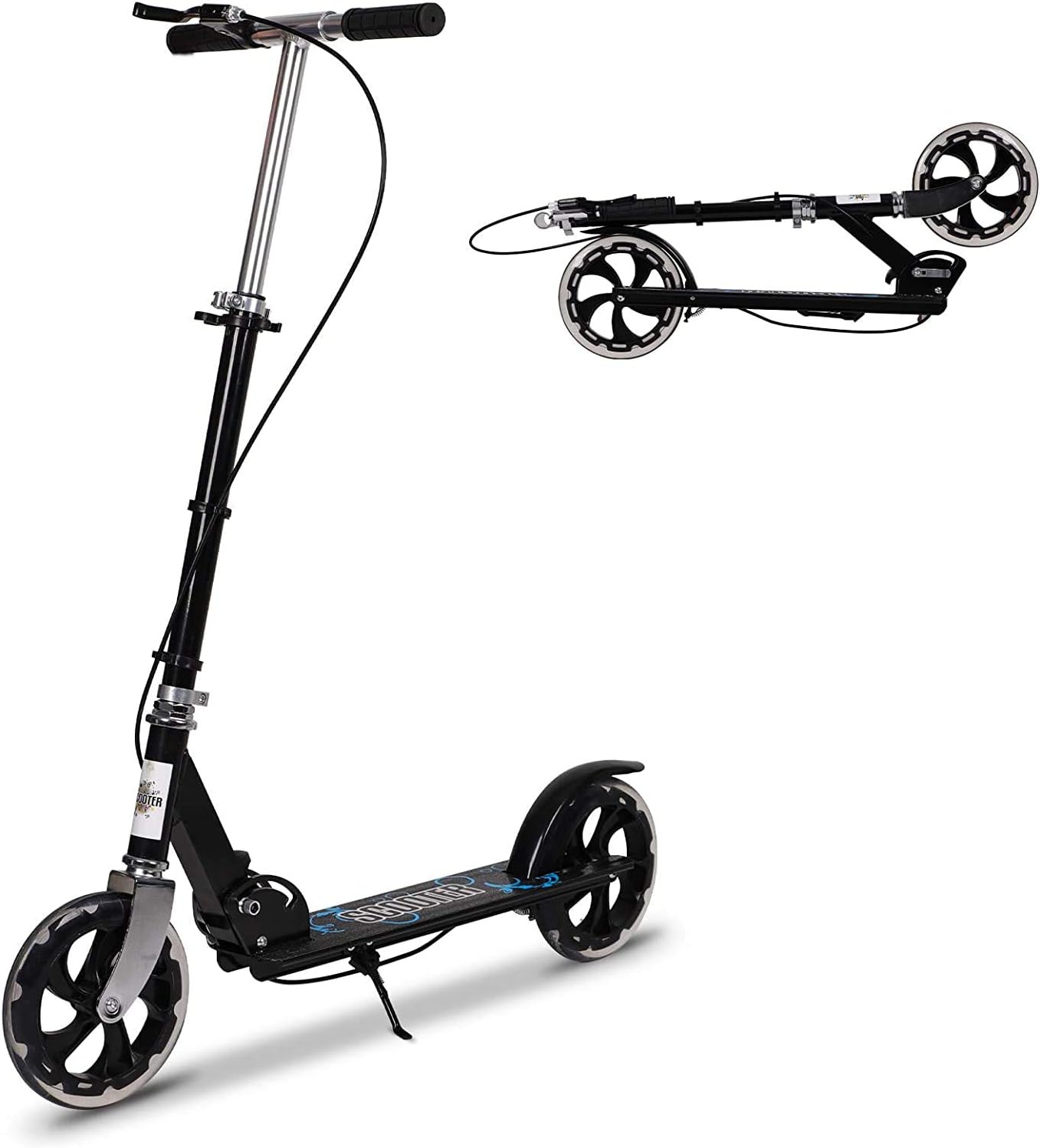 Kick Scooter for Teens Adults, Foldable City Scooter Adjustable Push Scooter with Dual Brake System, 200mm Big Wheels & ABEC-7 Bearings for Boys Girls Adults Teens Ages 6+
