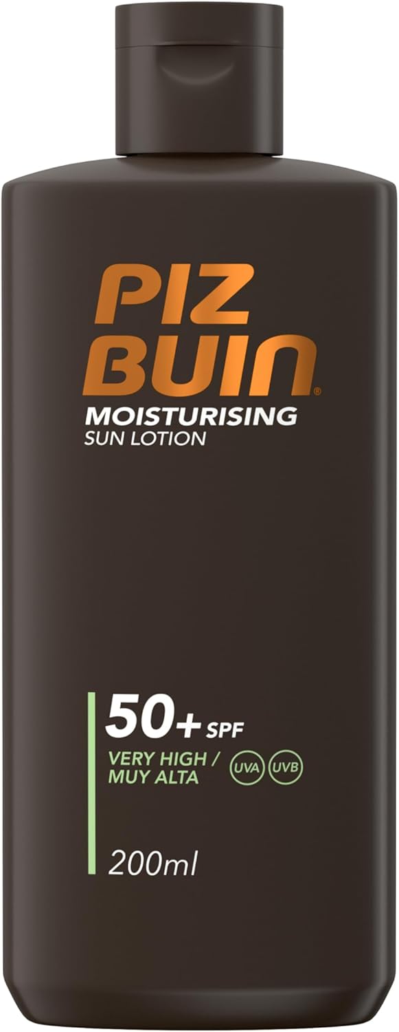 Piz Buin Moisturising Sun Lotion SPF 50+ (200ml), Triple-Resistance Sunscreen with UVA/UVB Filters, Protective and Hydrating Skincare for UV Exposure