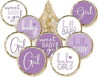 Purple It's a Girl Baby Shower Chocolate Kisses Party Favor Candy Stickers, Lavender Baby Shower - 180 Count