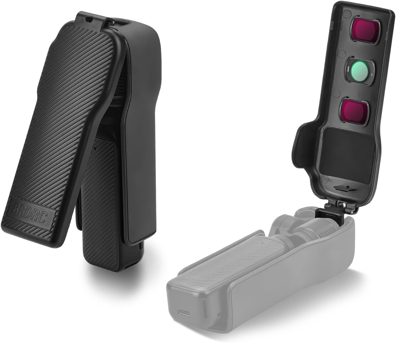 BRDRC Pocket 3 Cover Case Accessories, Gimbal Flip Protective Cover Lens Protector Cap Holds 3 Filters for DJI Osmo Pocket 3 Creator Combo (Black)