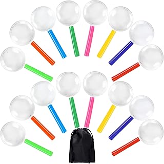 Elcoho 16 Pack Magnifying Glasses Plastic Colorful Magnifying Glasses for Party Favors Educational Toys with Storage Bag, 8 Colors
