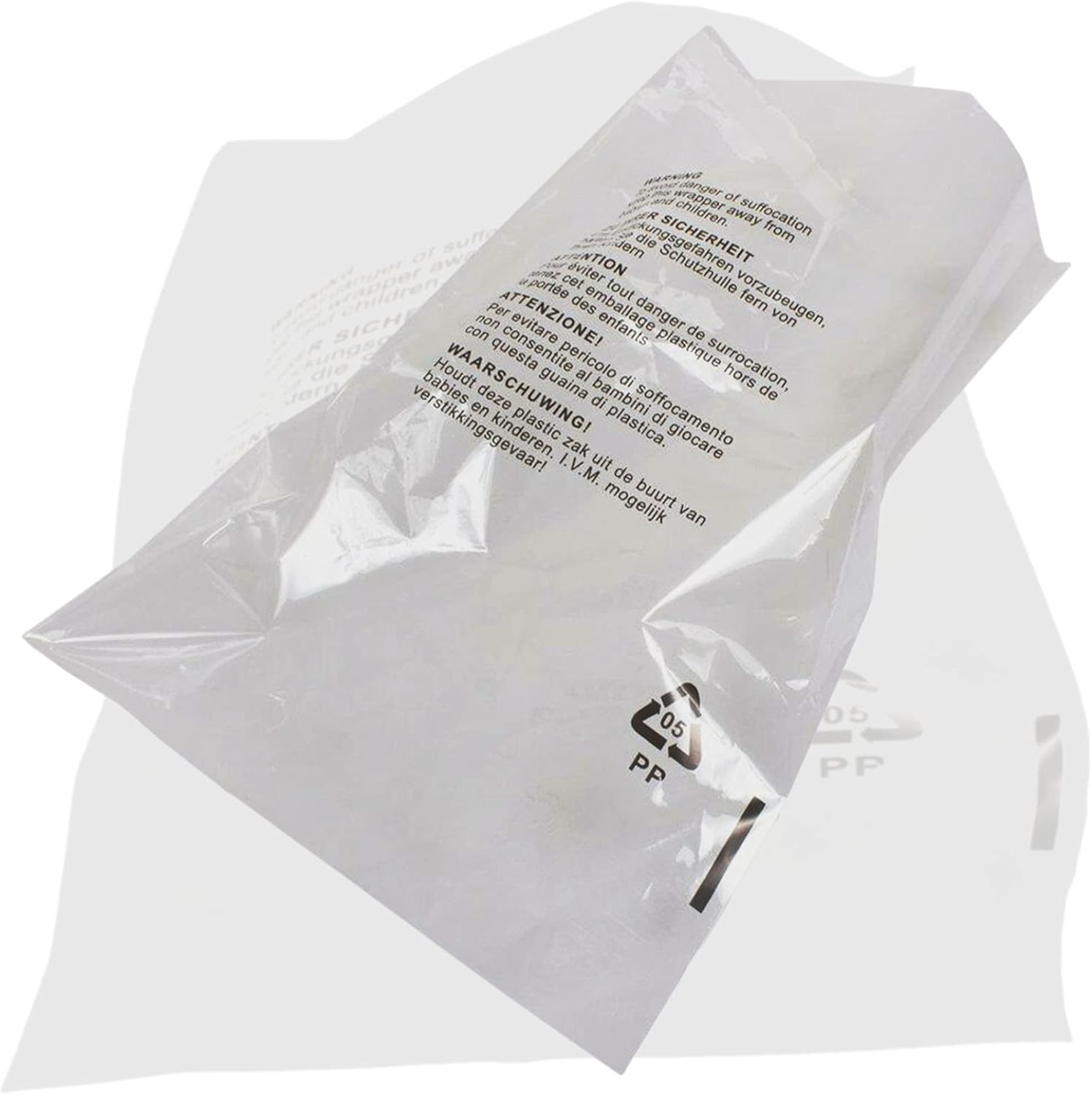 100 x Self Seal Clear Cellophane Plastic Bags (Size - 9 x 12") Transparent Packaging Poly Bags with Suffocation Warning in 5 Languages - Display Garment Bag