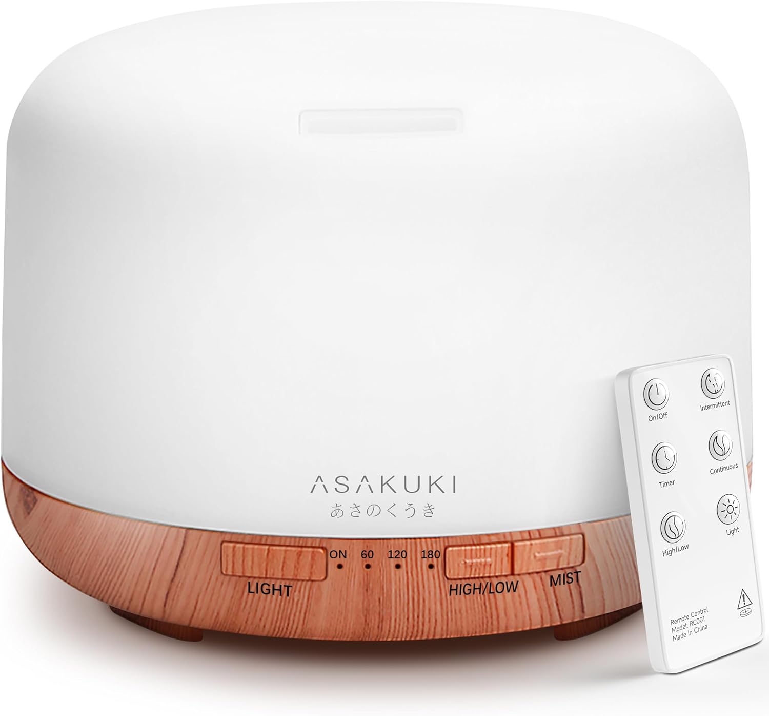 ASAKUKI 500ml Essential Oil Diffuser, 5 In 1 Ultrasonic Aroma Scented Oil Diffuser Vaporizer Humidifier, Ｑuiet Diffuser With Timer Settings, Waterless Auto-Off & 7 LED Light Colours