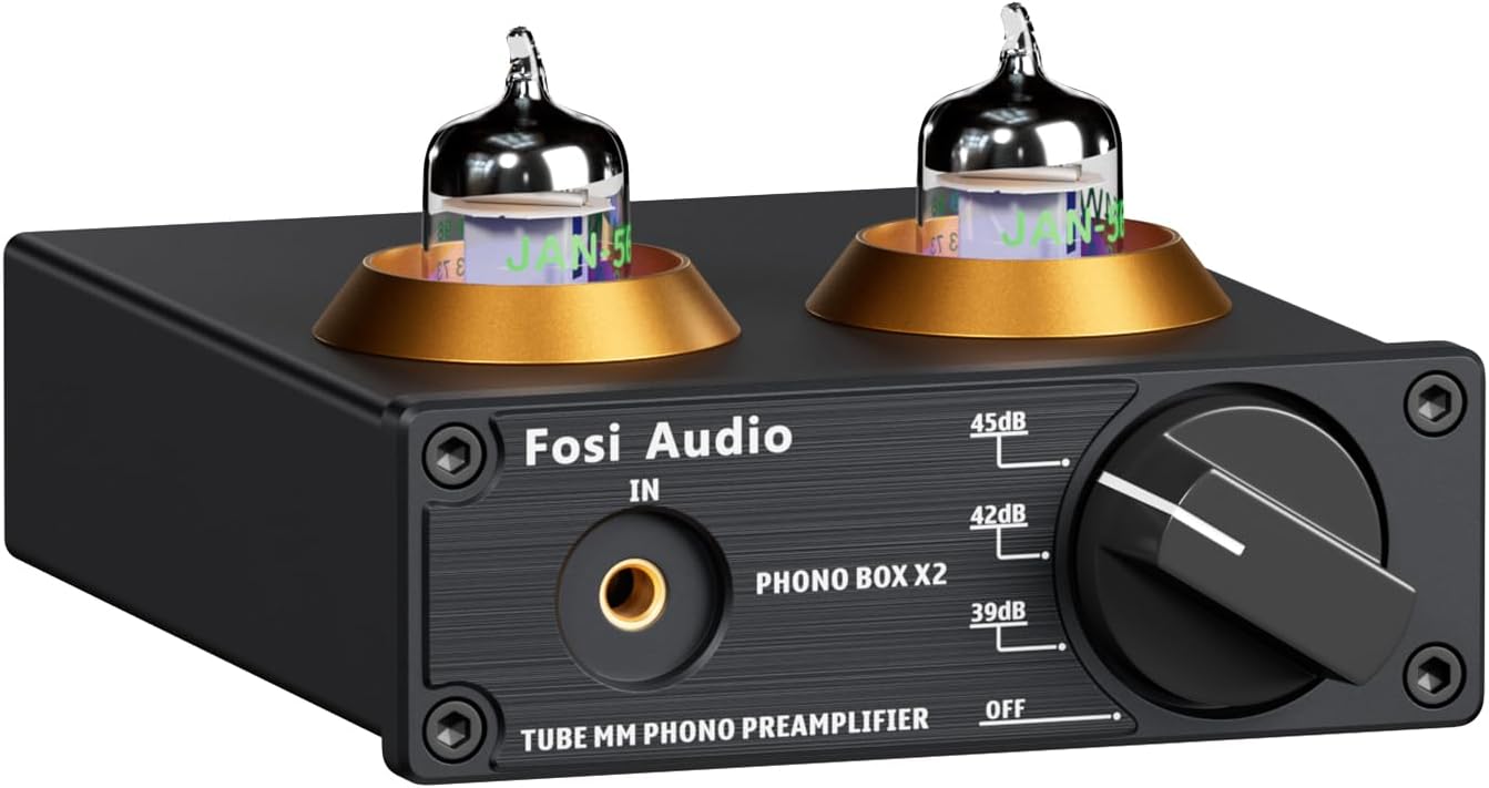 Fosi Audio Box X2 Phono Preamp for Turntable MM Record Player Preamplifier with Gain Gear Stereo Tube Pre Amp Hi-Fi Mini Vacuum Pre-amplifier for Record Player with DC 12V Power Supply