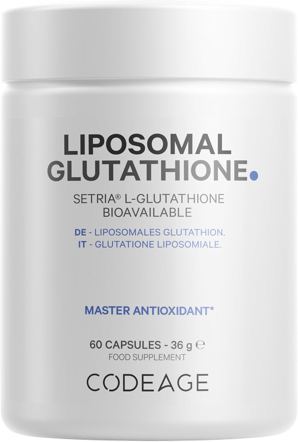 Codeage Liposomal Glutathione Supplement - Pure Reduced Setria L Glutathione Skin - Nano Encapsulated Glutathione Powder Pills - Phospholipids - Antioxidant Complex - Vegan, Non-GMO - 60 Capsules