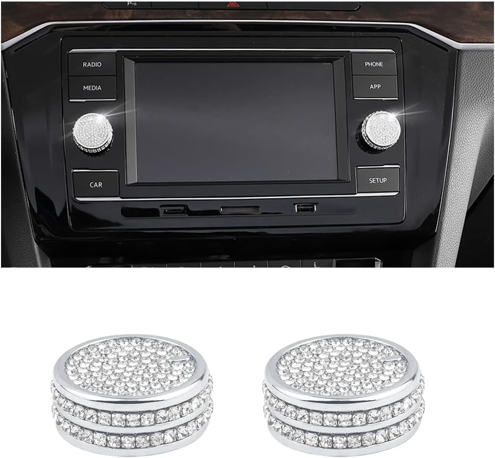 PIFOOG Car Accessories for VW Bling Volume Knob Covers Decals Audio Control Button Stickers Decoration Trims for Volkswagen Golf GTI Jetta Tiguan S Atlas Taos 2PCS